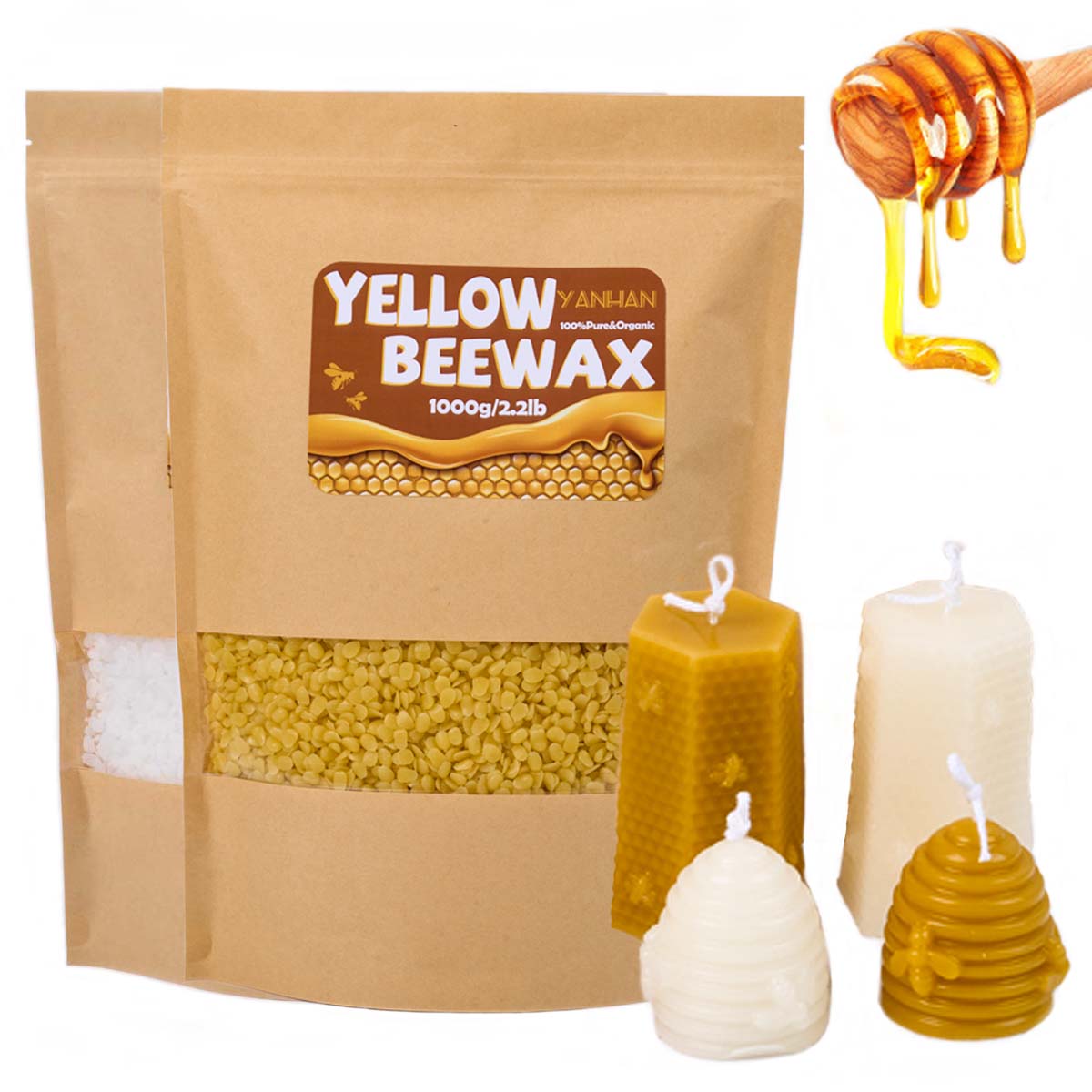 Candle Supplies Bulk - 1000G Lilin Lebah Kuning Putih Butiran